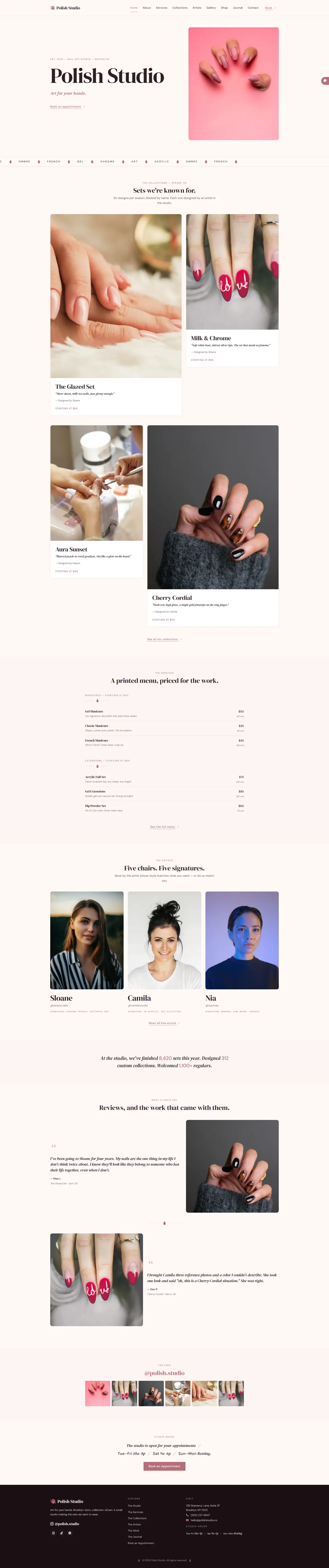 PolishStudio nail salon website template homepage screenshot